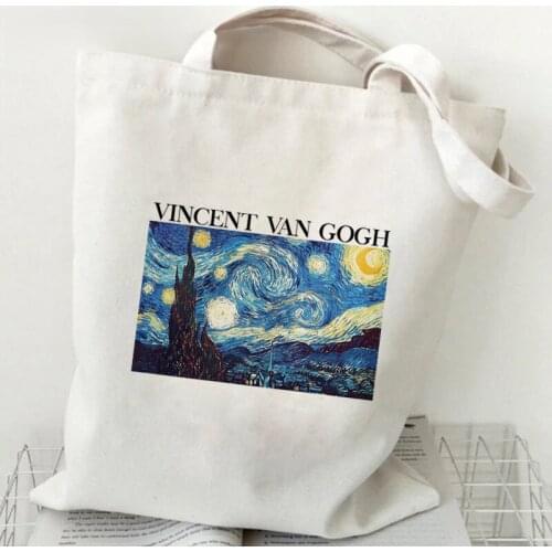 Portable Beach Vintage New Cartoon Oil Painting Printed Chic Cool Harajuku Large Capacity Canvas Ins Style Womens Shoulder Bag