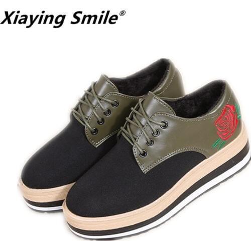 Xiaying Smile All Season Women Pumps Shoes Ladies Fashion Casual Cotton Fabric Shoes Retro Embroider Shoes Women Muffin bottom