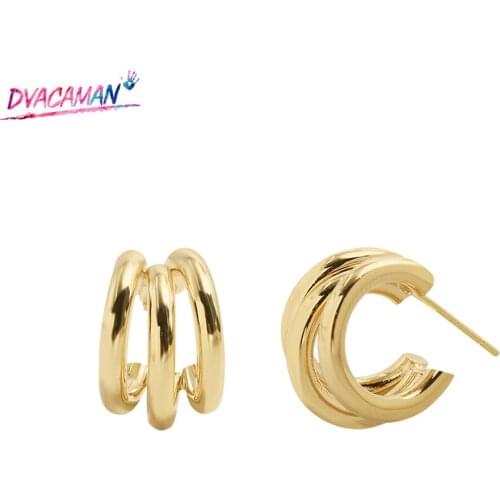 Dvacaman Punk Maxi Stud Earrings for Women 2020 Minimalist Design S925 Fashion Golden Metal Circle Tiny Earrings Jewelry Gifts