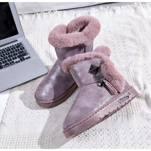 Winter womens casual short tube plus fleece boots warm lace up snow boots solid color soft-soled boots