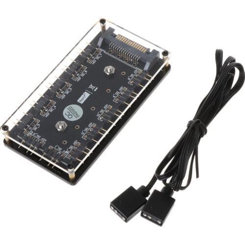 12 Way 5V RGB LED Splitter HUB with PMMA Case and Magnetic Standoff SATA 15-Pin Power Supply for ASUS/MSI 5V 3Pin LED Controller