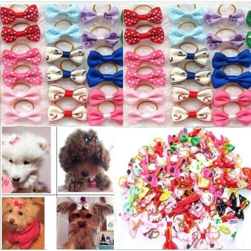 200pcs/lot Big sale Handmade Pet Dog flower Grooming Hair Bow with Elastic Rubber Band Y159-1