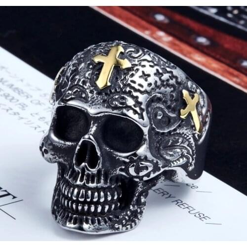 2021 Men Fashion Rings Vintage Cross Funny Skull Retro Rings Alloy Knuckle Ring For Men Jewelry Party Gift Accessories