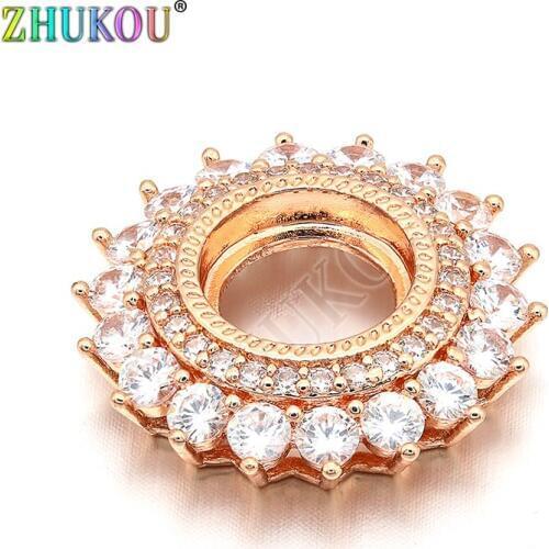 23mm Handmade Brass Cubic Zirconia Flower Charms Connectors Diy Jewelry Findings, Hole: 10mm, Model:VS208