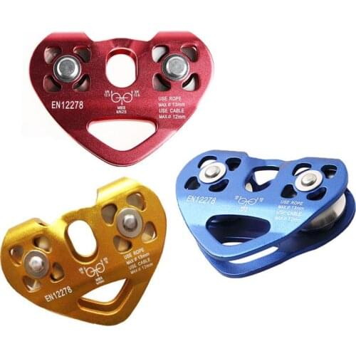 30KN/6700lbs Double Fixed Shaft Cableway Transport Climbing Rope Pulley Trolley Outdoor Rock Mountaineering Rappelling Equipment