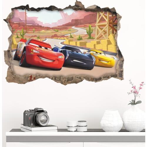 3D Disney Cars 3 Through Wall Stickers For Kids Rooms Home Decor Cartoon Lightning Mcqueen Wall Decals Pvc Mural Art Diy Poster