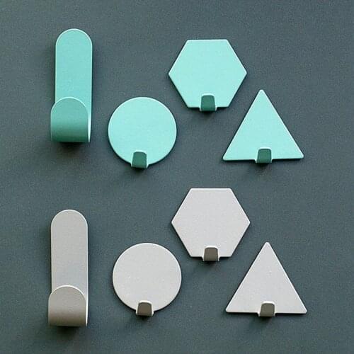 4pcs Creative Free Punch Wall Hook Wrought Iron Small Hook Decoration Geometry Mini Door Strong Sticky Hooks Bathroom