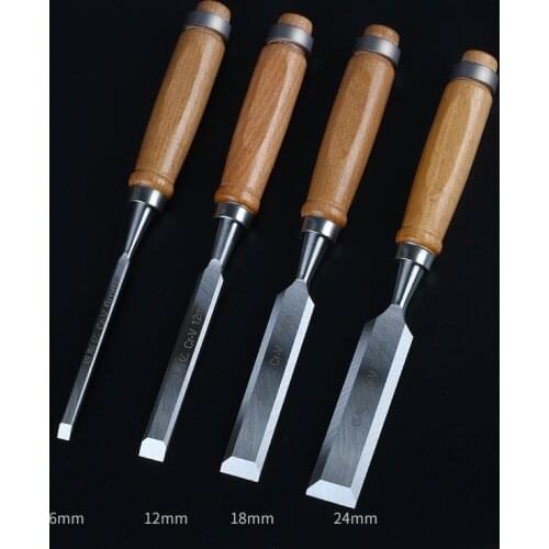 4Pcs 240mm Chrome Vanadium Steel Wood Chisel Set 6/12/18/24mm Flat Carving Chisel Carpenter Tools Wood Carving Knife Graver