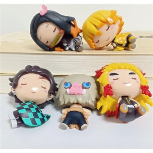 5pcs/set Demon Slayer Kimetsu no Yaiba Kamado Tanjirou Nezuko Zenitsu Giyuu Inosuke Zenitsu Sleeping Ver.Action Figure Model Toy
