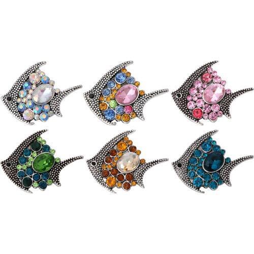 5pcs/lot New Snap Button Jewelry Colorful Rhinestone Fish Snap Jewelry Fit 18mm Snap Necklace Bracelets Women Men Jewelry