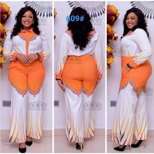 African Clothes For Lady Fashion Dashiki Top and Pants Suit Chiffon Dress XFTZ05