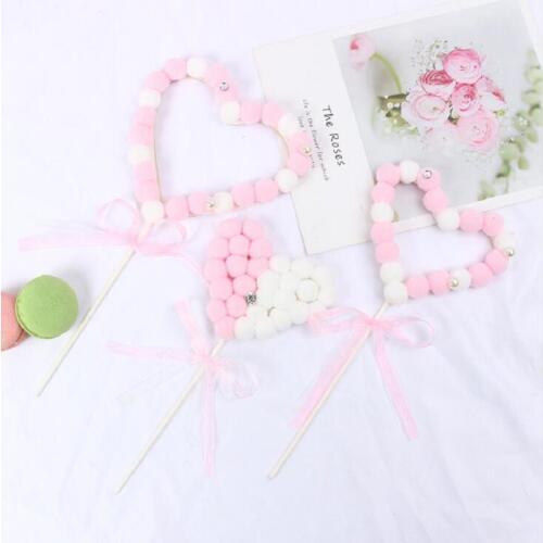 Cake toppers banner for fruit Cupcake Wrapper Baking Cup tea party wedding decoration heart design fur ball colorful