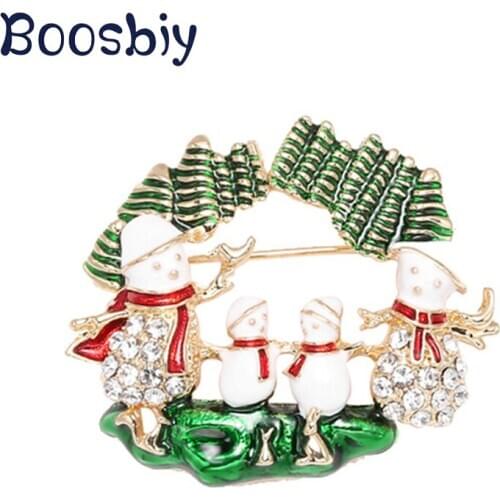 Boosbiy New Enamel Xmas Snowman Santa Tree Brooches Christmas Gifts Fine Brooches Charm Crystal Christmas Gift