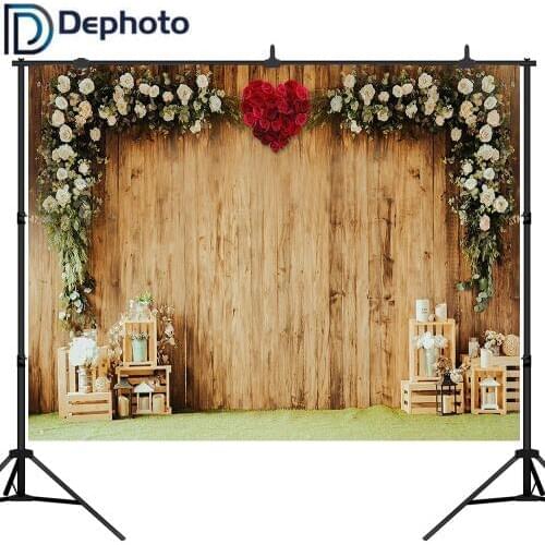 Dephoto Photophone backdrop Wood flower 14 february wedding photozone decoration Valentine spring Photography background studio