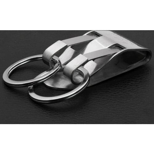 Y166 Stainless Steel Keyring Security Clip On Heavy Duty Belt Key Clip Belt Keychain 2 Detachable Keyrings Belt Key Holder