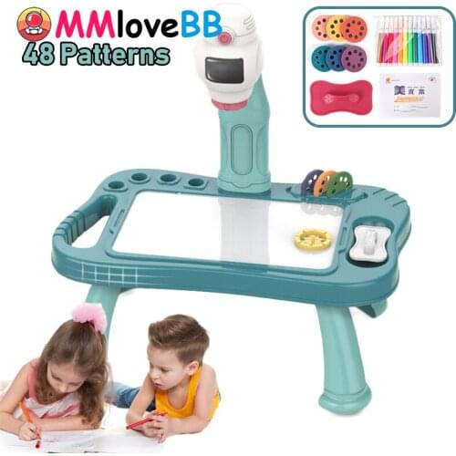 Children Led Projector Art Drawing Table Toys Kids Painting Board Desk Arts Crafts Educational Learning Paint Tools Toy for Girl