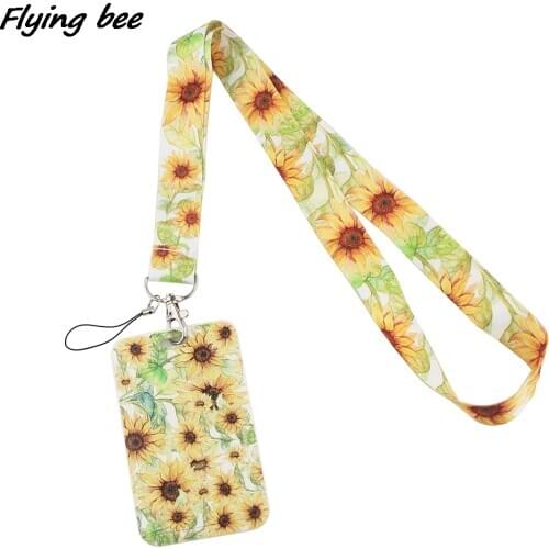 Flyingbee X1281 Sunflower Creative Lanyard Card Holder Student Hanging Neck Mobile Phone Lanyard Badge Subway Access Card Holder