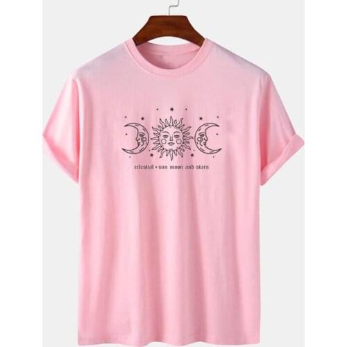 Female Sun Moon Celestial Oversized T Shirt Casual Short Sleeve Women T-Shirts Vintage Aesthetic Astronomy Shirt Graphic Tee Top