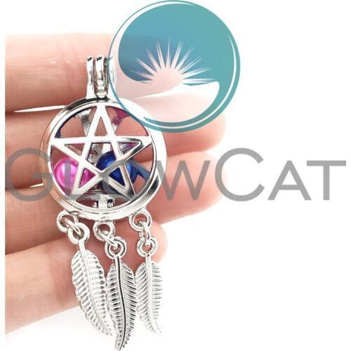 K729 Metal Pentagram Dreamcatcher Locket Pendant Perfume Aromatherapy Beads Pearl Cage Jewelry Making
