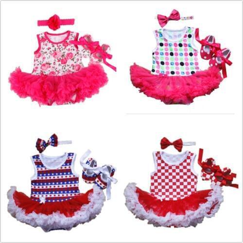 Floral Baby Girl Clothes Suit Shoe Hairband 3-Pieces Jumpsuits Newborn Bodysuit Tutu Dress First Walker Infant Lace Dresses Tops