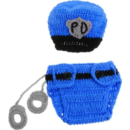 Newborn Police Design Photography Props Infant Toddler Costume Outfit Crochet D5QA