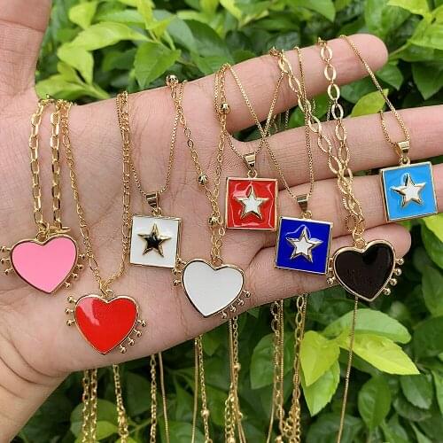 Bohemian 18K Gold Plated Micro Zircon Heart Pendants Multilayer Star Shape Necklace