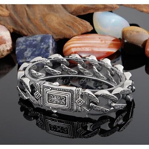 Mans Punk Bracelets 15mm Vintage Black Curb Cuban Bracelet Men Stainless Steel 316L Fashion Jewelry For Man JB82292-BD