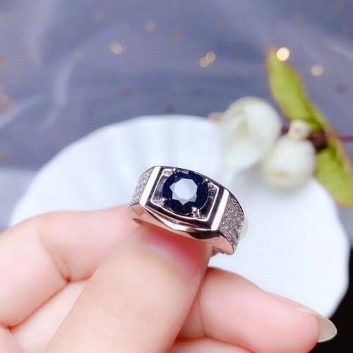 Sapphire Man Ring 925 sterling silver Wholesales Fine jewelry Natural and Real Sapphire Man Ring