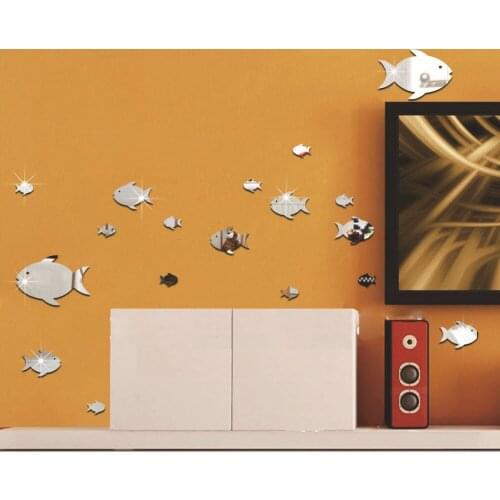 Gold Sliver Bubbles Fish Wall Stickers Acrylic Mirror Stickers Self Adhesive Art Wallpaper Kids Room Bathroom Nursery Decor