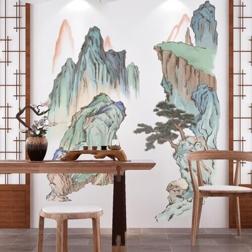 Chinese Style Landscape Painting Wall Stickers Living Room Sofa TV Backdrop Wall Decoration Bedroom Decor Decals for Furniture