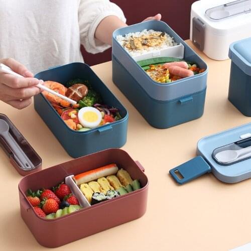 New Lunch Box Microwave Bento Box with Tableware Salad Fruit Double-layer Food Storage Container for Student Office Worker