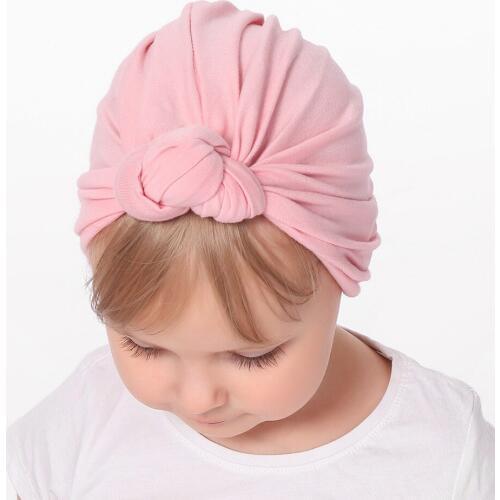 Girls Boys Baby Child Bowknot Knot Solid Color Stretchy Turban Casual Hat Hair Head Wrap Cap