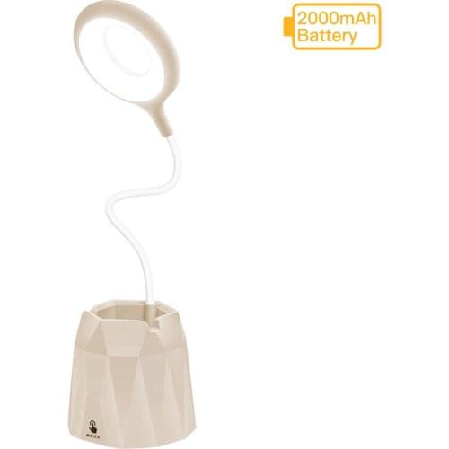 Rechargeable LED Table Lamp Pen Holder Phone Stand 3-Level Dimmable Brightness Desk Lamp Eye Protection Ring Light Flexible Neck