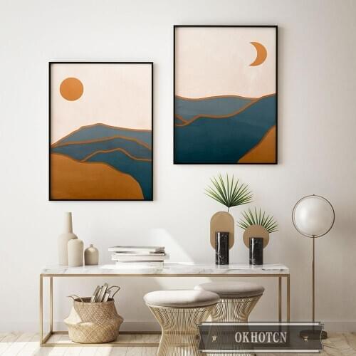 Boho Sun and Moon Landscape Canvas Painting Aesthetic Posters and Prints Wall Art Picture for Living Room Modern Home Decoration