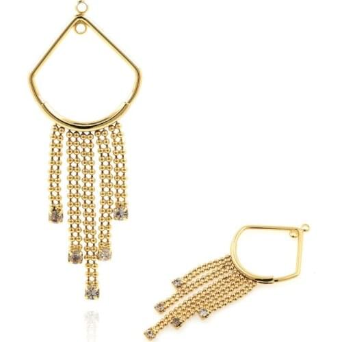 Hollow Geometric Gold Necklace, Pendant With Hanging Curtain, Micropavé CZ Pendant, DIY Jewelry Making Accessories 67x25.4 mm