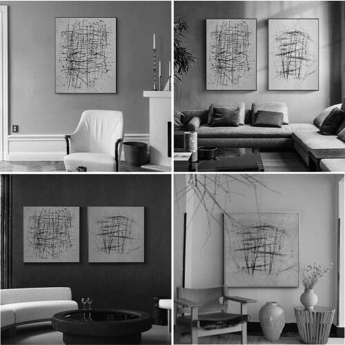 Simple modern northern Europe abstract black and white lines porch living room mural poster print photo wall decoration picture