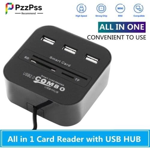 PzzPss USB HUB Combo All In One USB 2.0 Micro SD High Speed Card Reader 3 Ports Adapter Connector For Tablet PC Computer Laptop