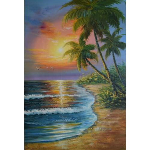 HandPainted Modern Beach Sea Wave Seascape Oil Painting on Canvas Palm Trees Beach Painting Wall Painting Picture for Room Decr