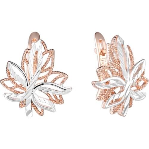 FJ White 585 Rose Gold Color Leaf Shaped Plant Earrings Stud Earrings GIft