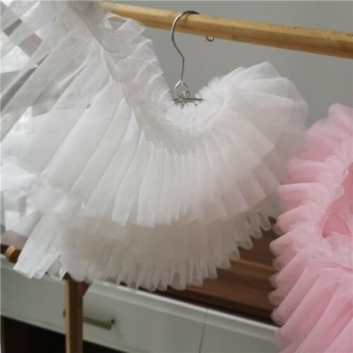 Top Quality 2Meters/lot 11cm wide white pink mesh soft pleated lace home neckline skirt fluffy lace accessories SC302