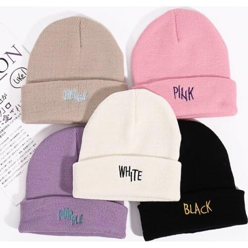 Solid Unisex Casual Letters Embroidered Knitted Beanies Hats Autumn and Winter Soft Warm Knitted Cap Women Men Hip Pop SkullCap