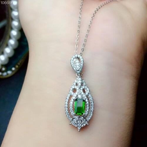 Chic clear green diopside gemstone pendant for necklace for girl ornament natural gem real 925 silver birthday gift sale