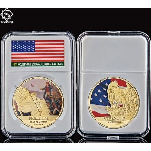 USA Freedom Statue of Liberty Star Spangled Banner Bald Eagle Strength Souvenir Old Coin w/ PCCB