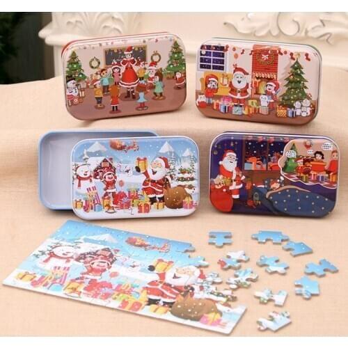 Merry Christmas Gift Baby Puzzle 3d Toys Iron Box Cards Cartoon Childrens Toys Montessori Early Educational Game New Year Gifts