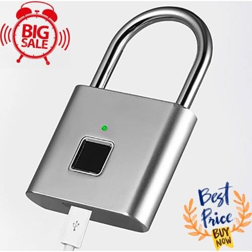 Fingerprint Lock USB Rechargeable Waterproof Smart Thumbprint Padlock Anti-theft Electric Mini Lock For Luggage Case