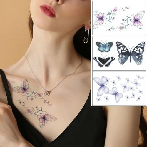 3 Pcs Waterproof Temporary Tattoo Stickers set Butterfly sexy color rose flower Body Art Flash Tatto Fake Tatoo for Men Women