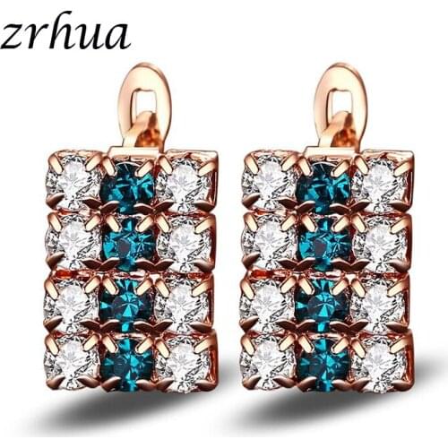 ZRHUA Hot Simple White/Green Crystal Hoop Earring For Women High Quality Big Square Earrings Fashion Jewelry Stylish Gifts