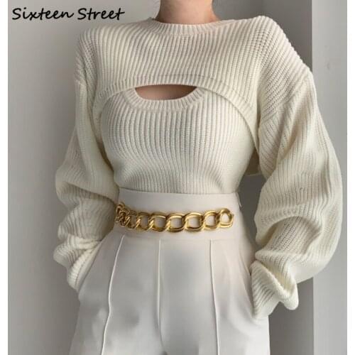 Womens Sweaters Korean Fashion Chic Spring Slim Vest Casual Two Piece Set Female Dropshipping Fall 2021 Women Clothing Pullover