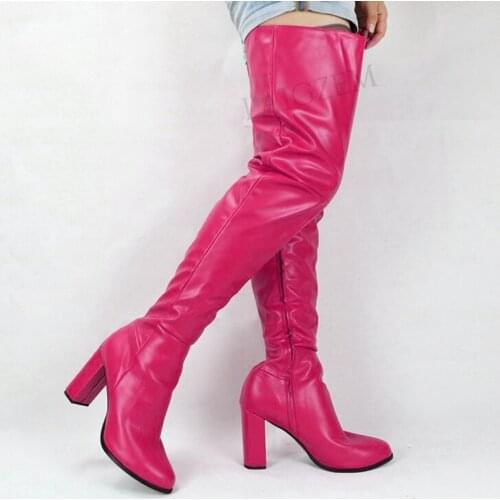 SEIIHEM Women Thigh High Boots Chunky Block Thick Heels Shoes Women Over Knee Round Toe Botines Mujer Big Size 41 44 47 50 52