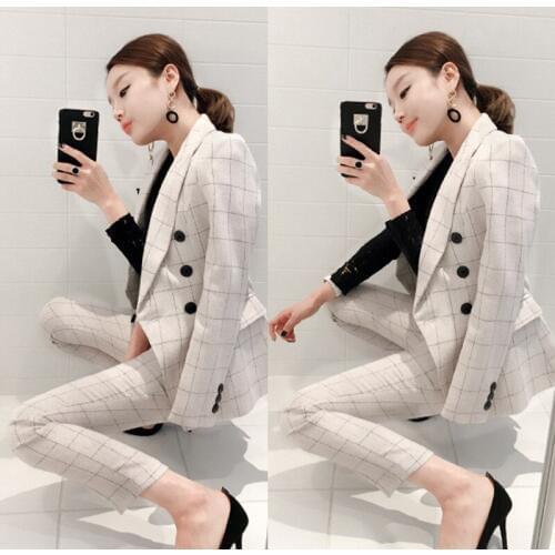 Set femininity fashion two piece set lapels double-breasted slim waist blazer blazer elegant suit sweat suits women